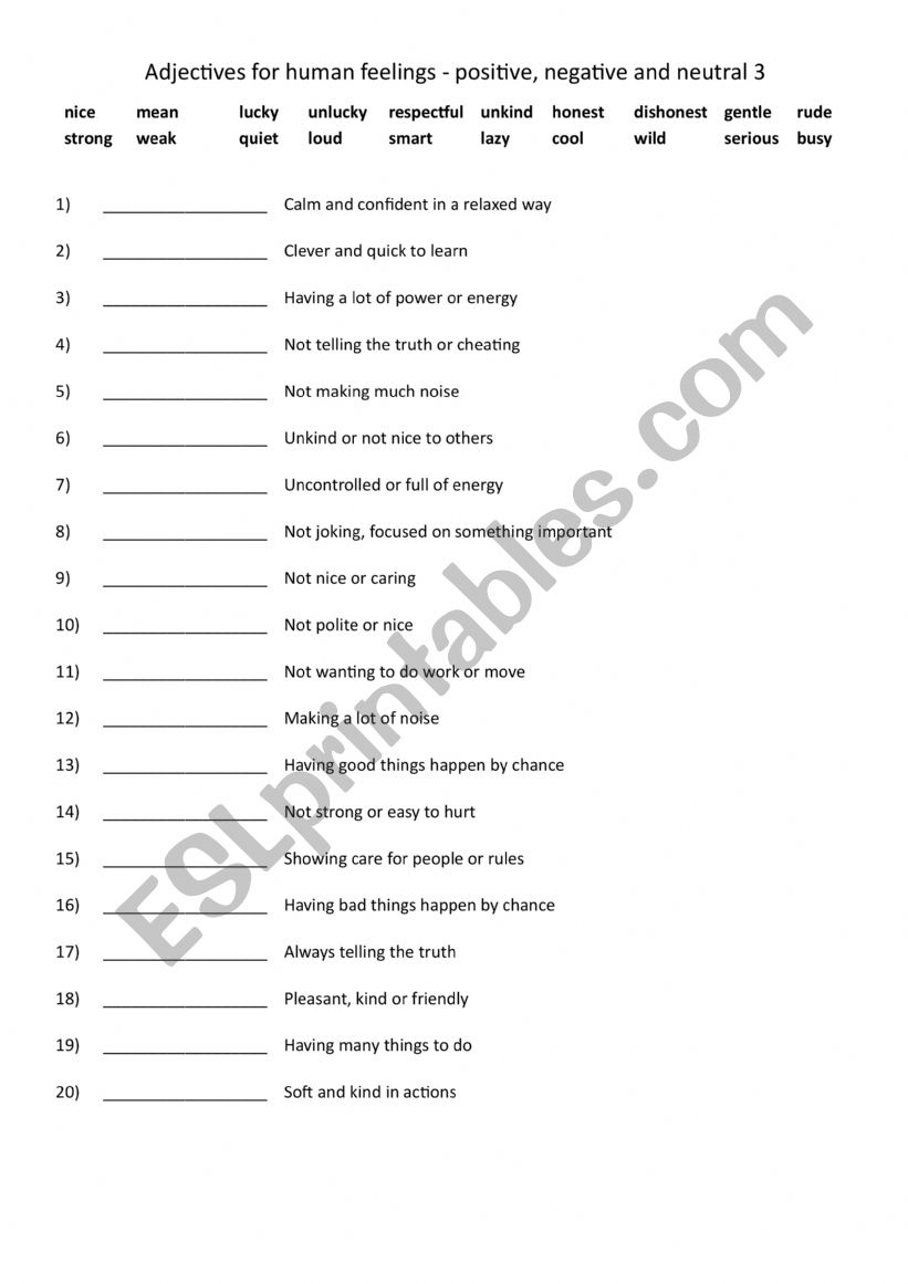 A2-B1 Adjectives of feeling - positive, negative and neutral 3