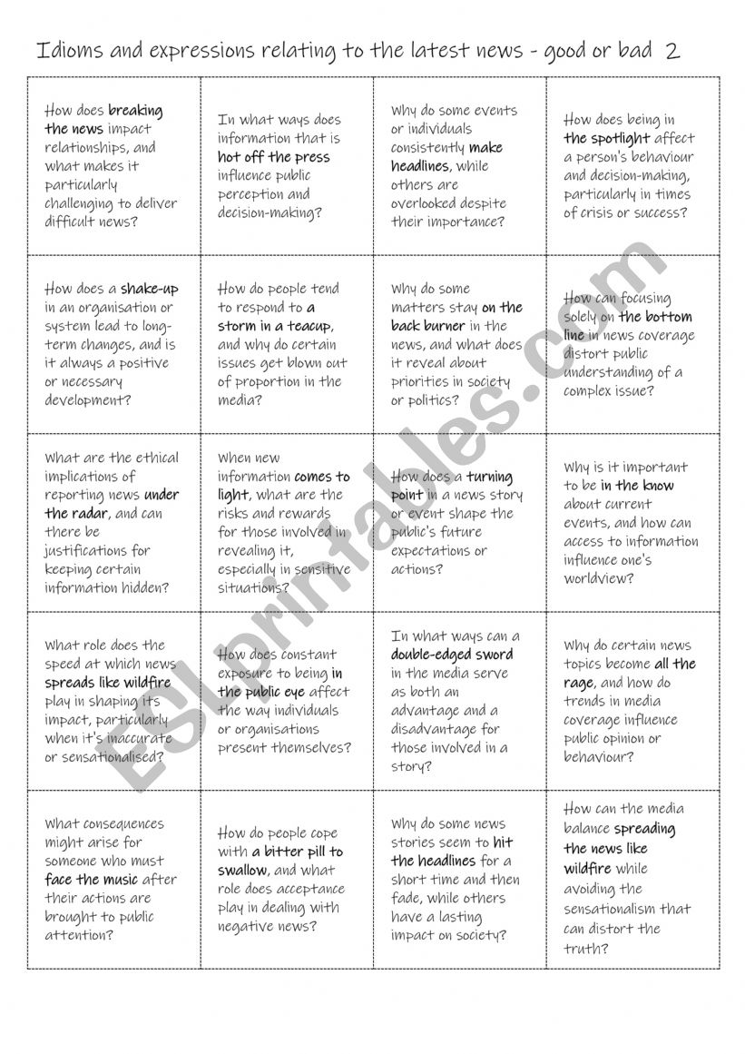 B1+-C1 20 Idioms and expressions relating to the latest news - good or bad 2