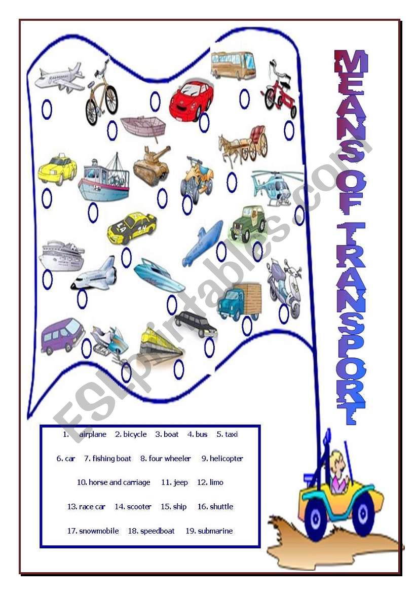 Means of transport worksheet