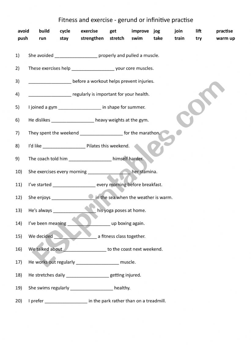 A2-B1 Fitness and exercise Gerund or infinitive practise