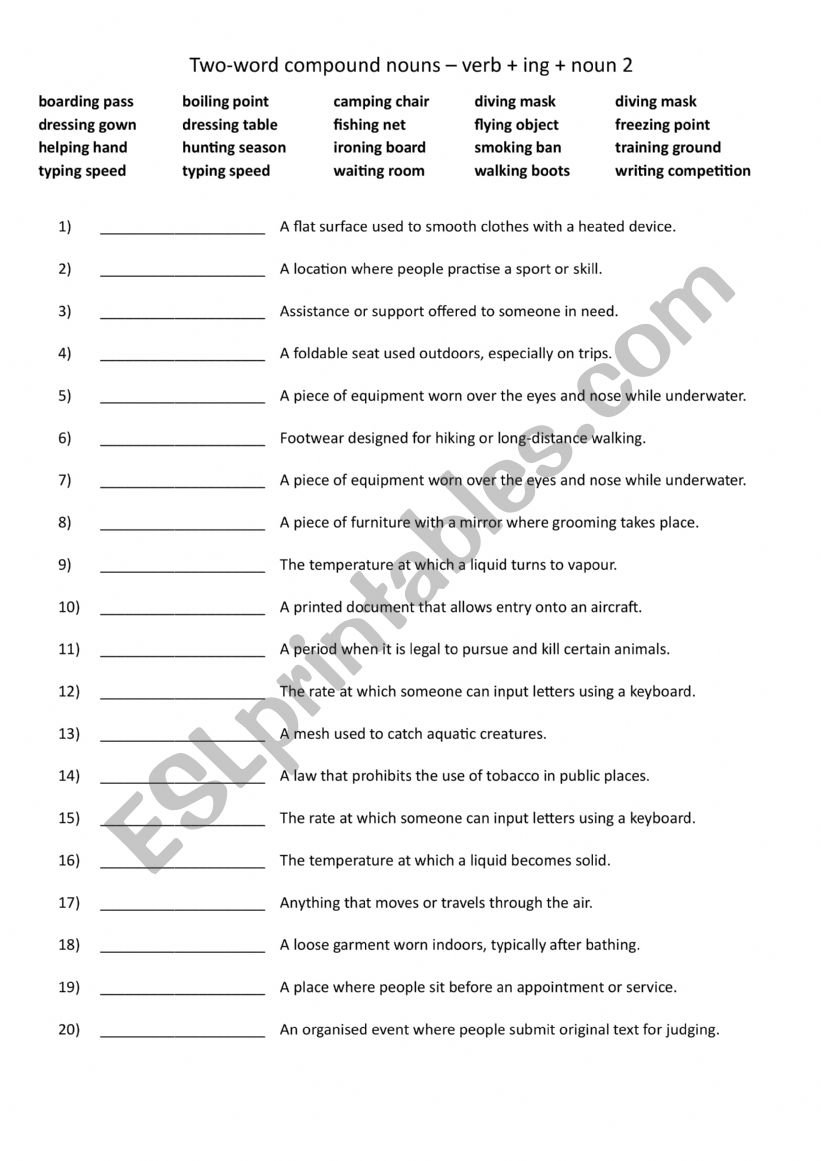 A1+-A2 Two-word compound nouns  verb + ing + noun 2