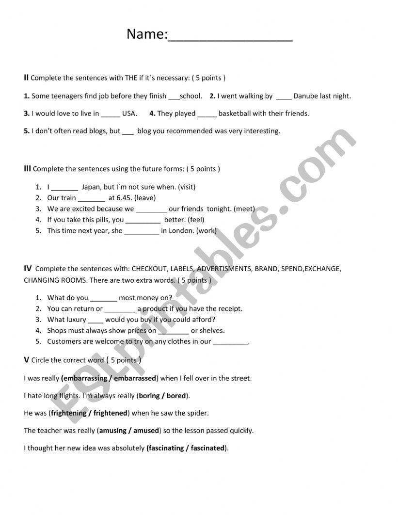 grammar and vocabulary worksheet