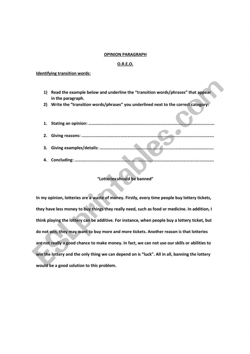 OREO Paragraph worksheet