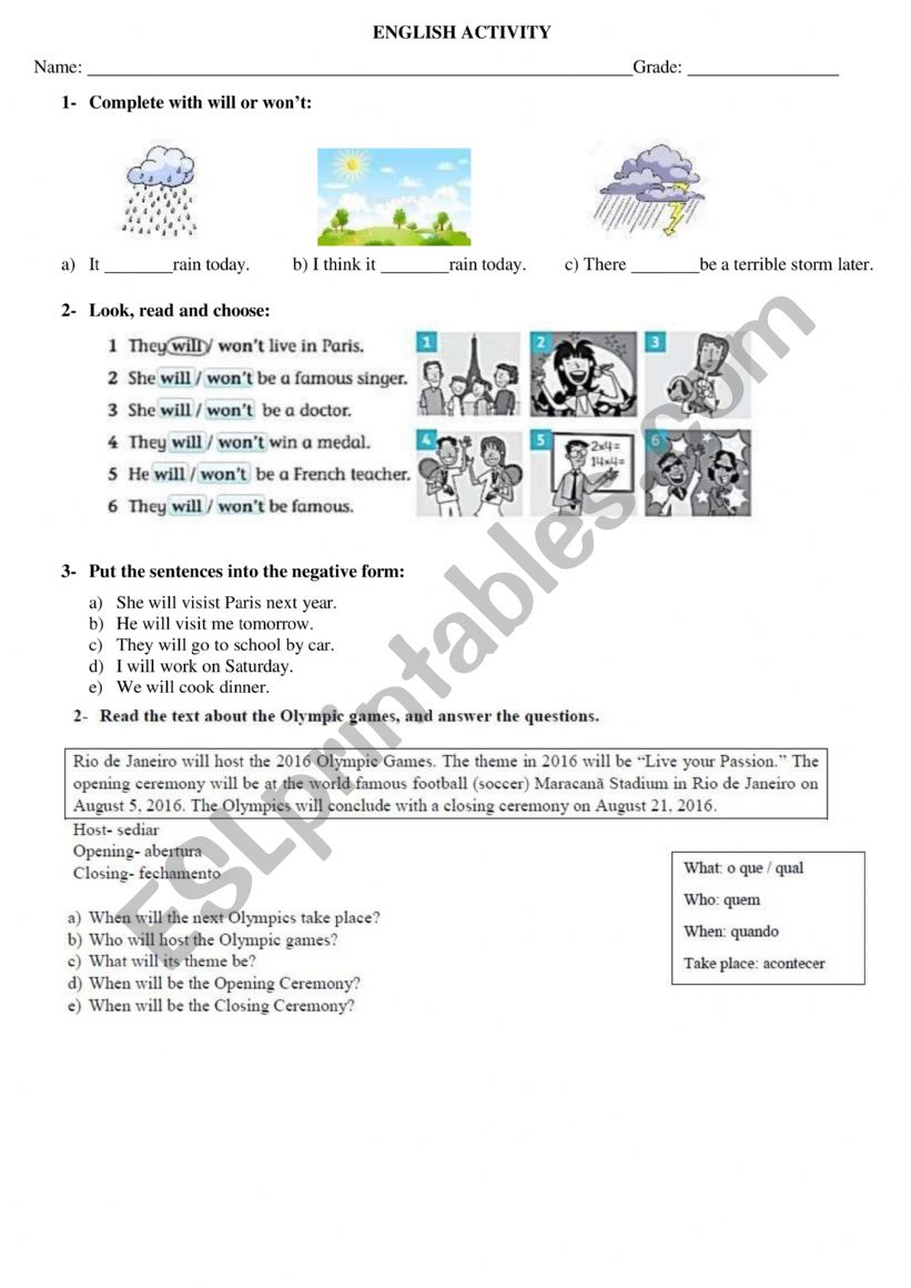 SIMPLE FUTURE WITH WILL worksheet