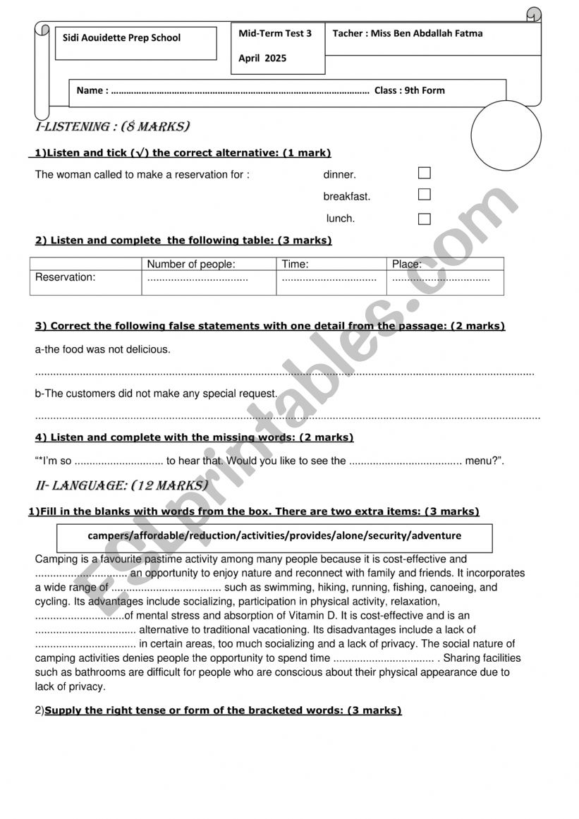 mid term test 3 worksheet