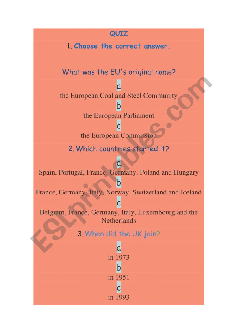 THE EUROPEAN UNION  worksheet