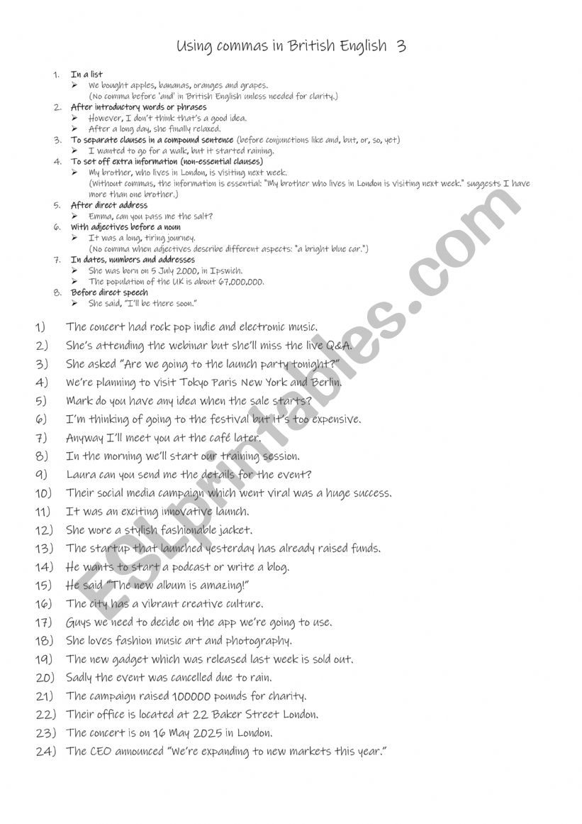 Using commas in British English 3