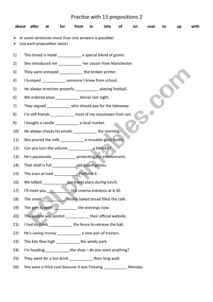 Practise with 13 prepositions 2