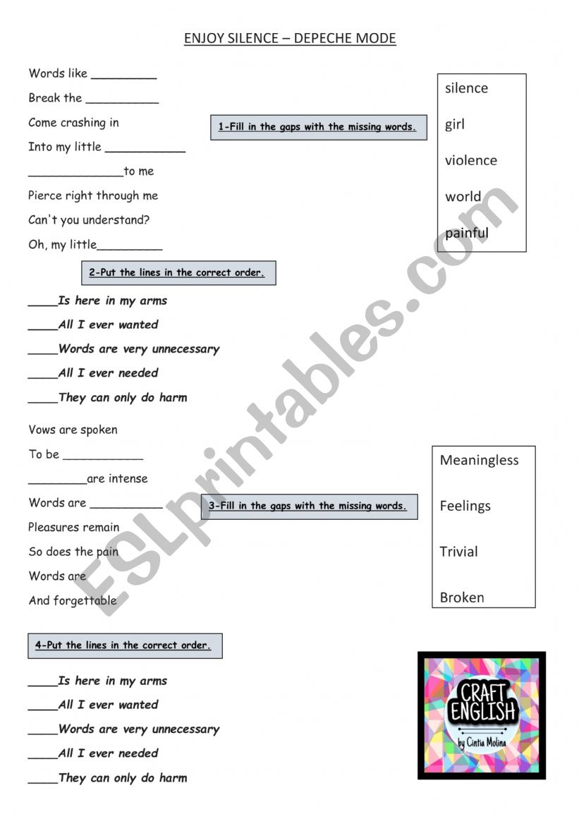 ENJOY SILENCE song worksheet