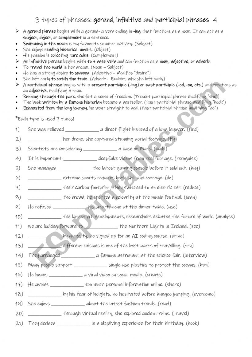 B1+-C1 3 types of phrases gerund, infinitive and participial phrases 4