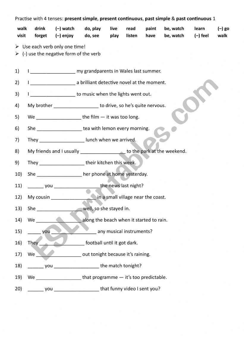 Practise with 4 tenses present simple, present continuous, past simple & past continuous 1 Practise with 4 tenses present simple, present continuous, past simple & past continuous 1