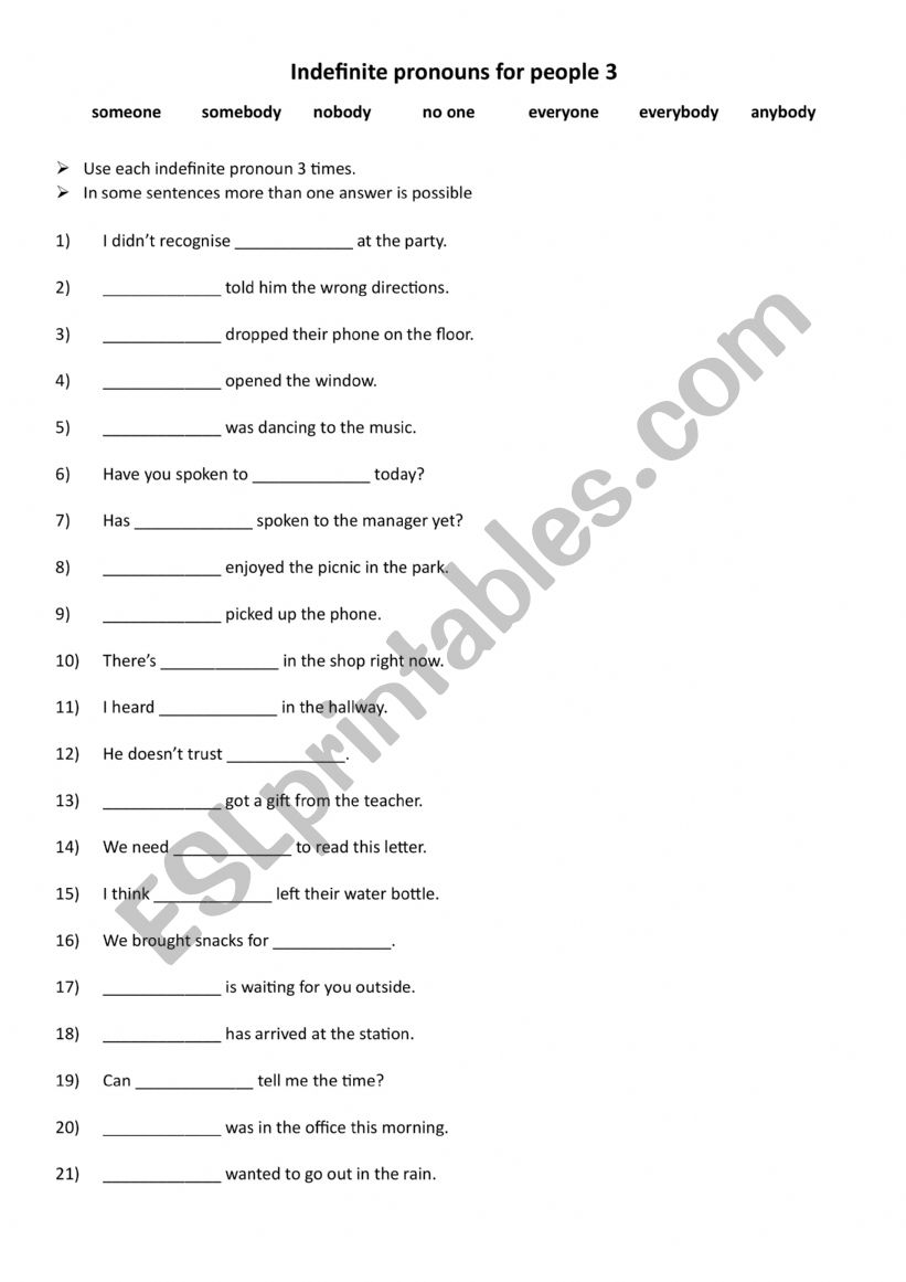 Indefinite pronouns for people 3