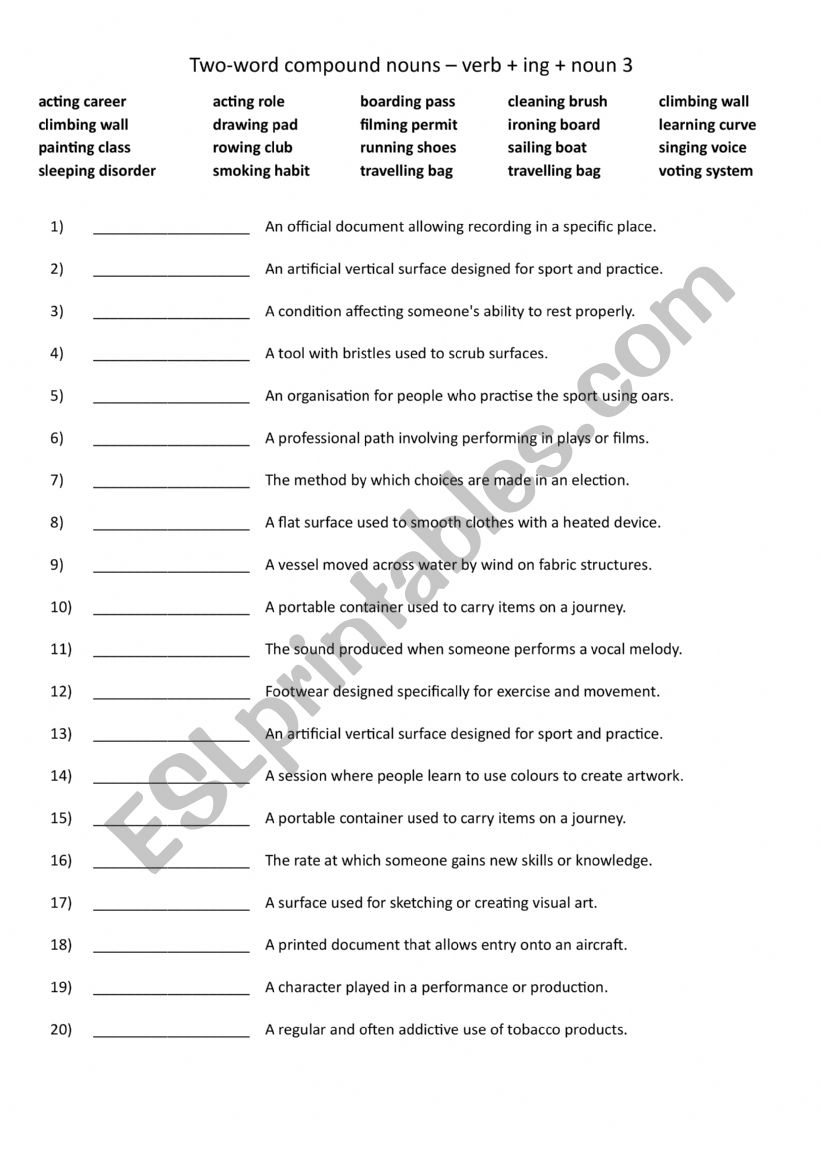 Two-word compound nouns  verb + ing + noun 3