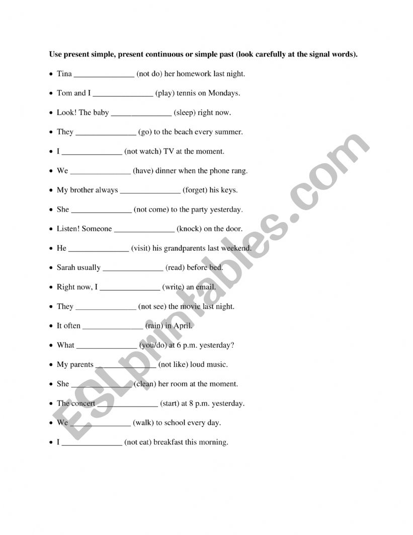 Tenses-signal words worksheet