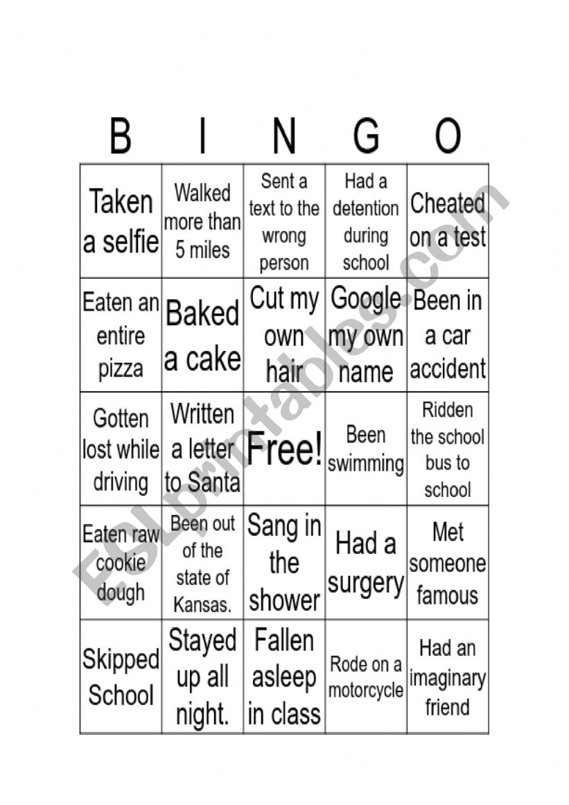 Bingo worksheet