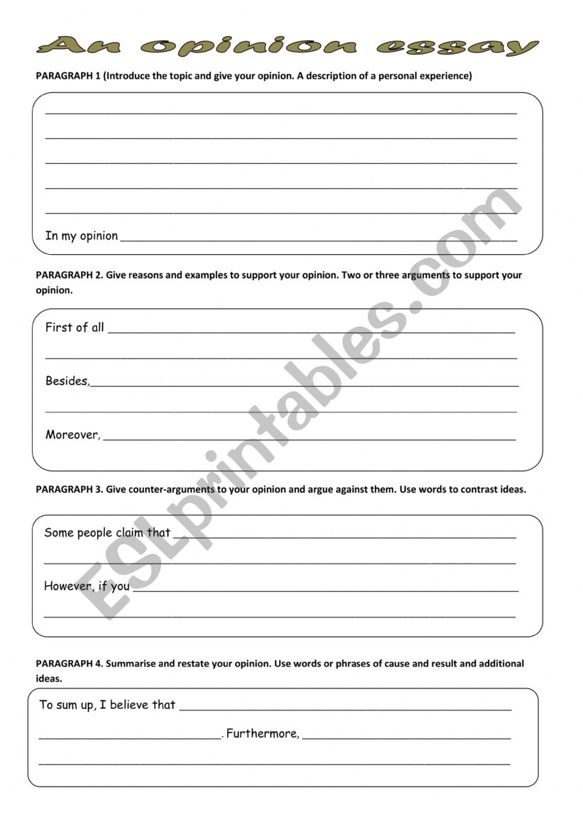 An opinion essay worksheet