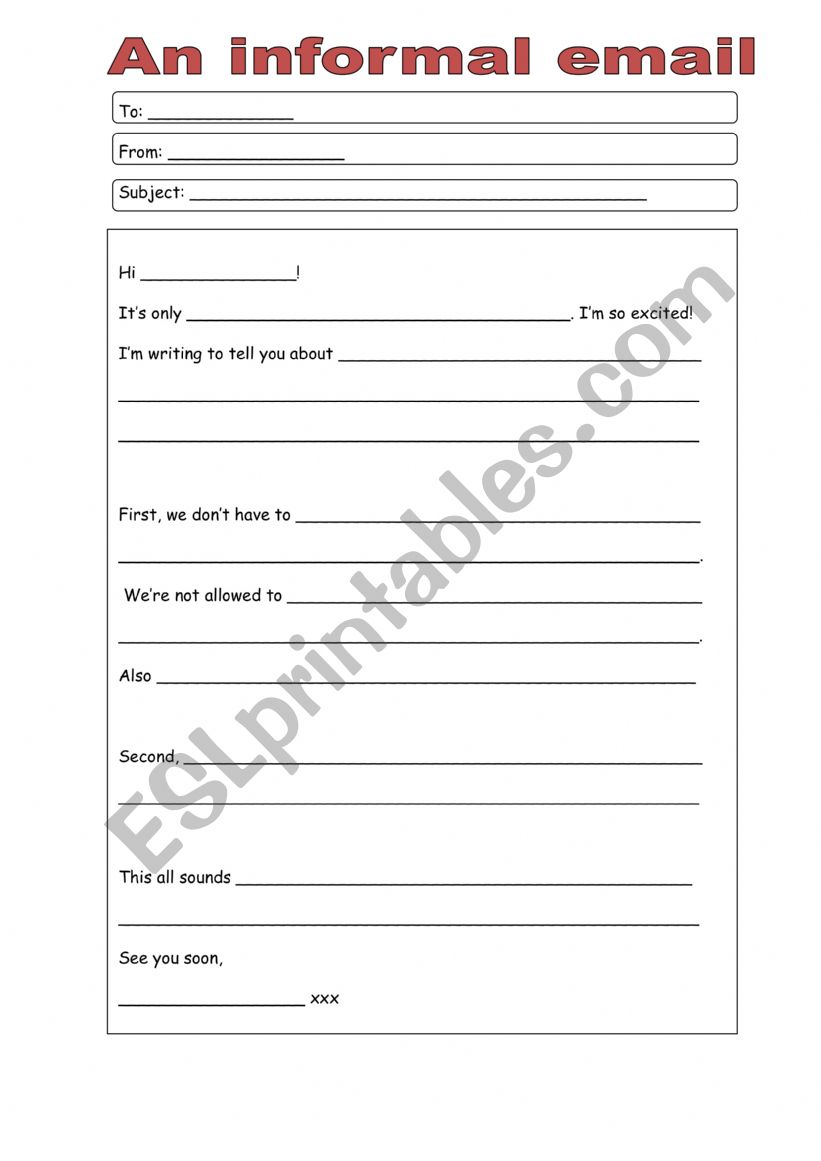 an informal email worksheet