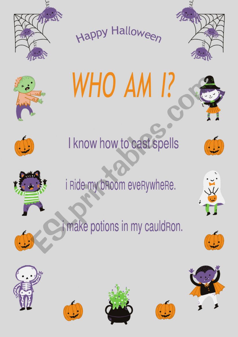 Halloween Who am I game worksheet
