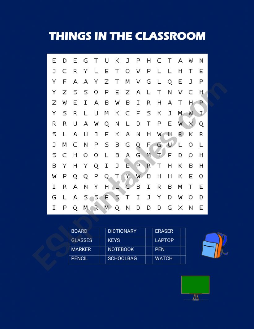 THINGS IN THE CLASSROOM  worksheet