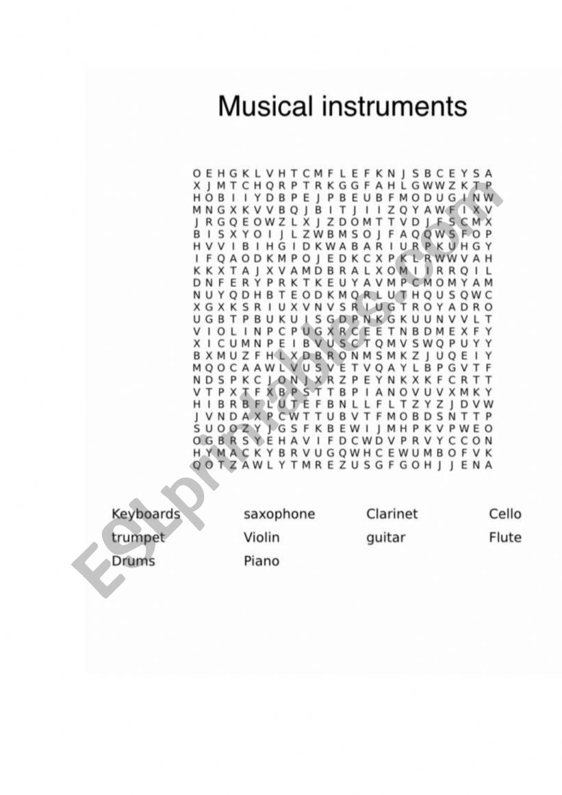 Musical instruments worksheet