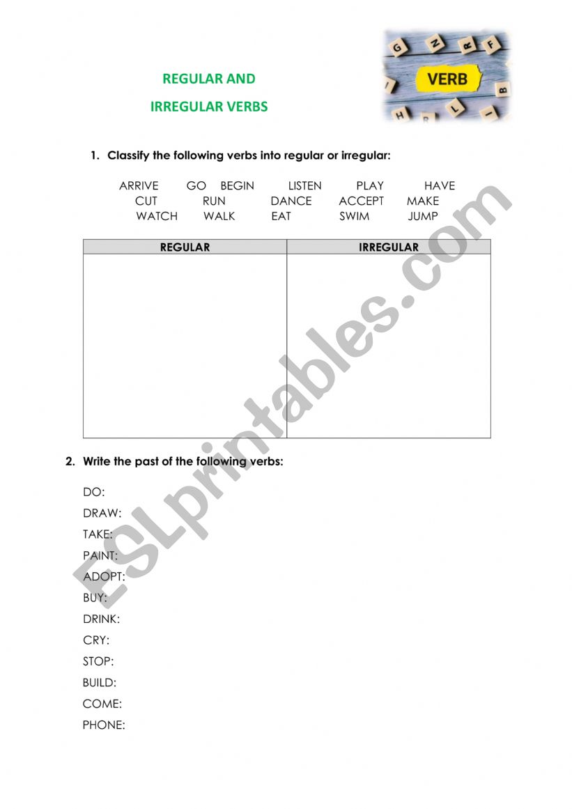 REGULAR AND IRREGULAR VERBS ACTIVITIES