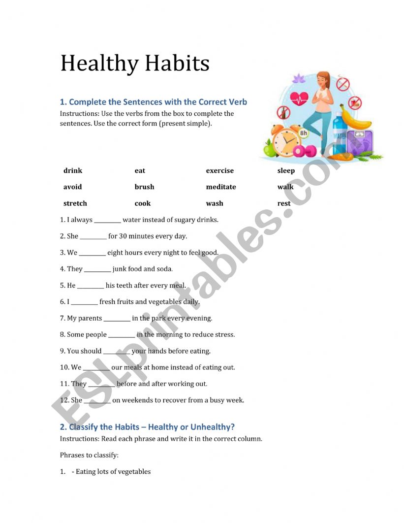 HEALTHY HABITS worksheet
