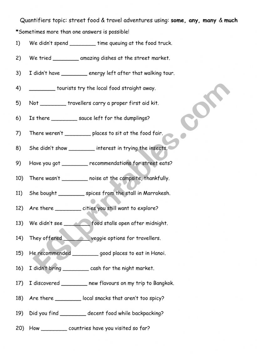 Quantifiers topic street food & travel adventures using some, any, many & much Quantifiers topic street food & travel adventures using some, any, many & much