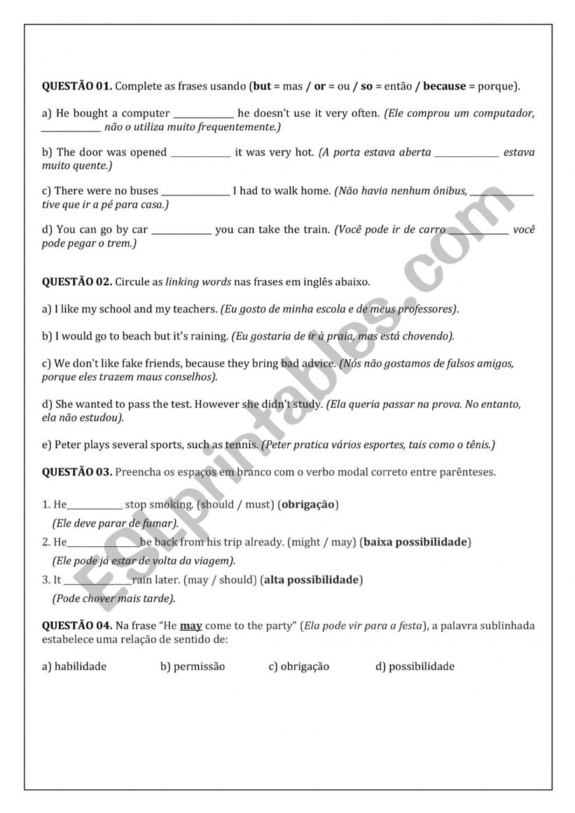 Linking words worksheet