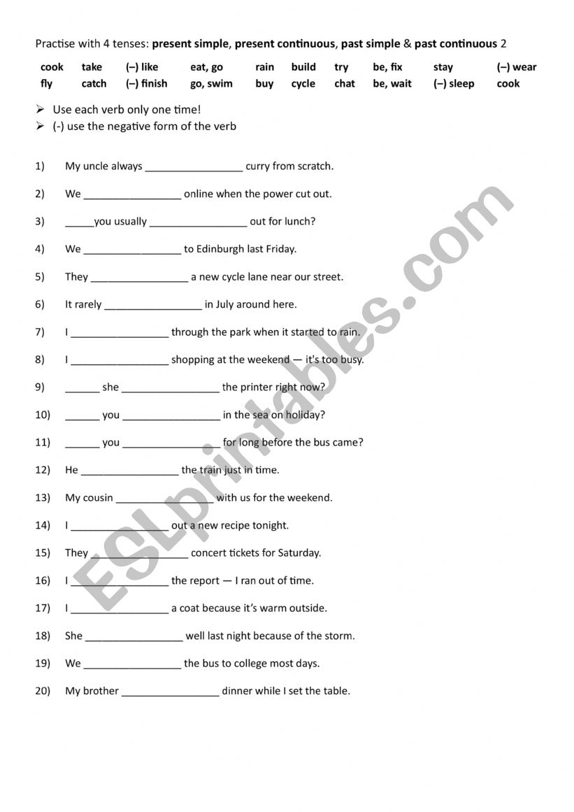 Practise with 4 tenses present simple, present continuous, past simple & past continuous 2