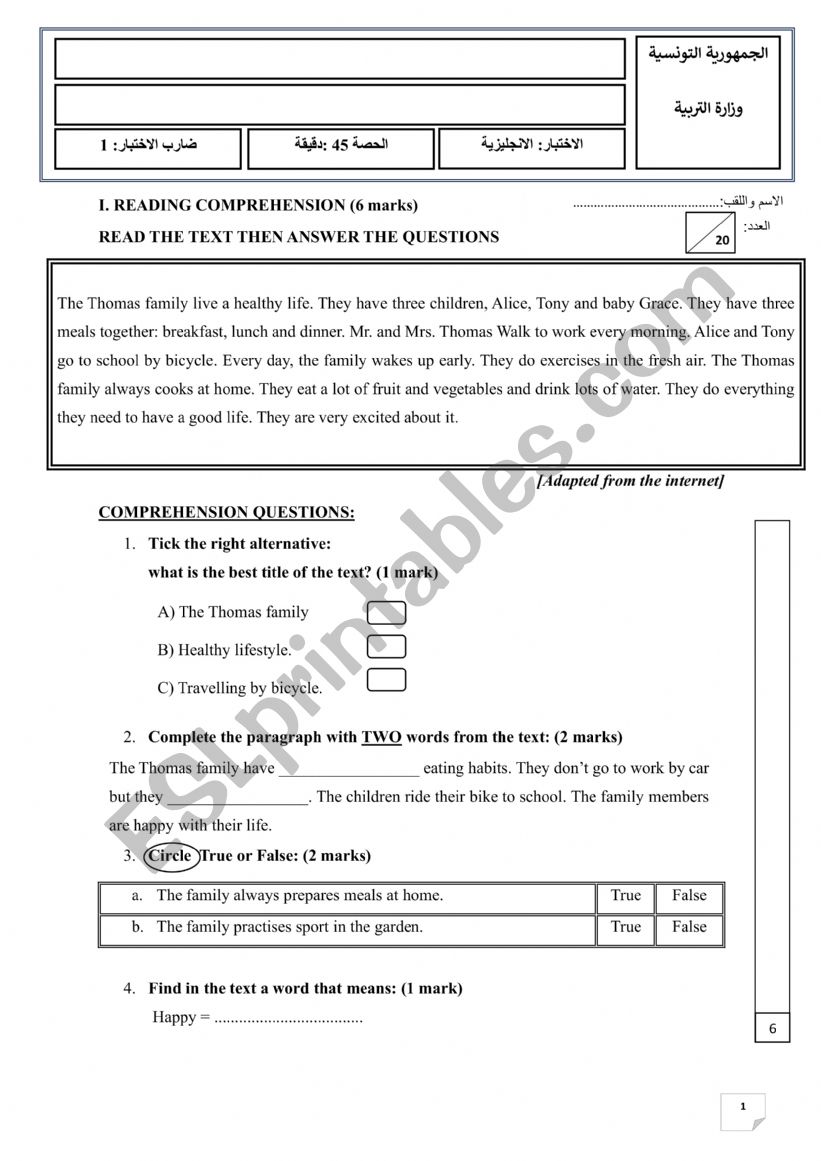 5th grade evaluation  worksheet