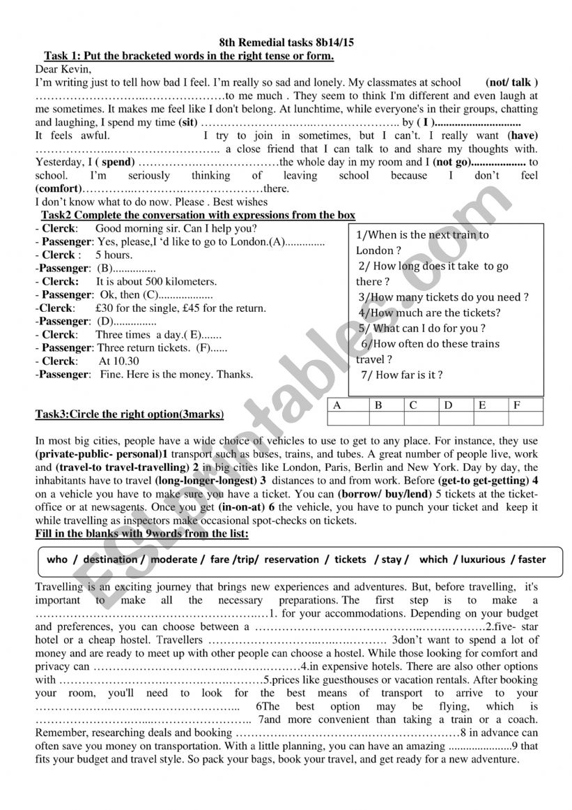 Mid term  8th test 3 Remedial tasks