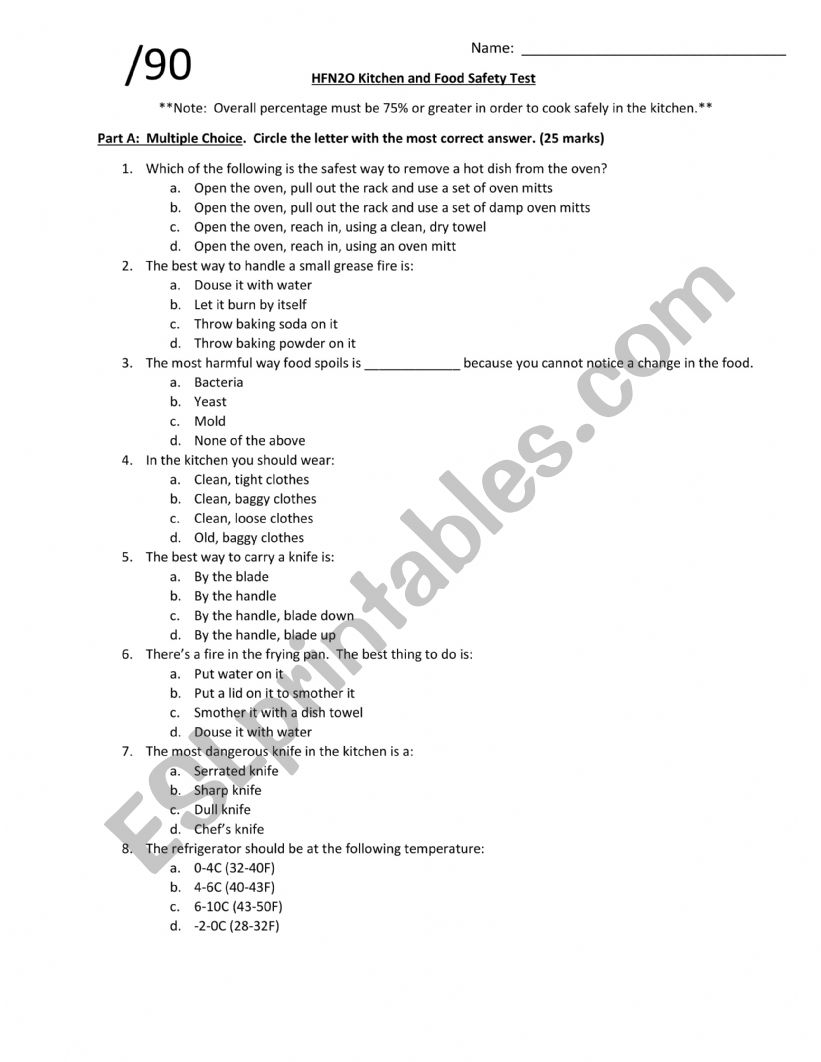 FOOD KITCHEN SAFETY worksheet