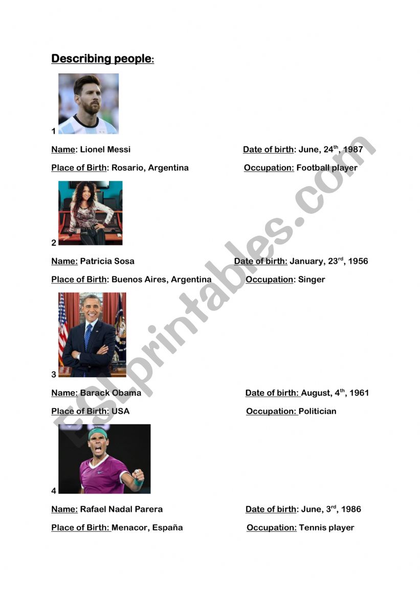Describing people worksheet