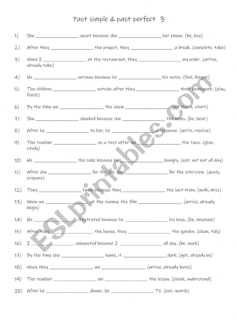 Past simple & past perfect 3 worksheet