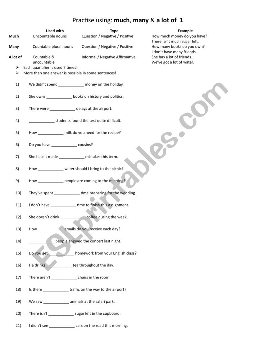 A1+-A2 Using much, many, and a lot of 1
