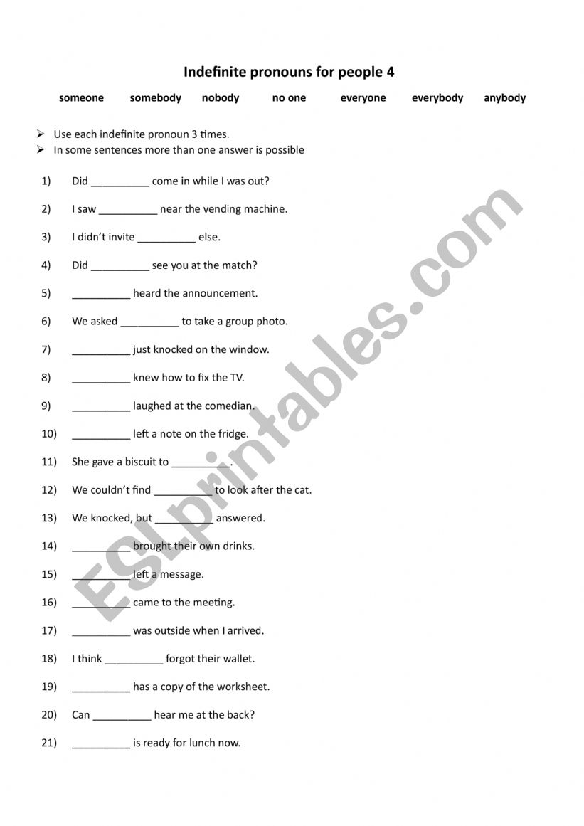 Indefinite pronouns for people 4 Indefinite pronouns for people 4