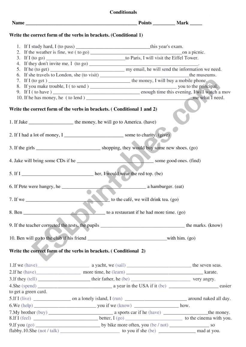 Conditional sentences worksheet