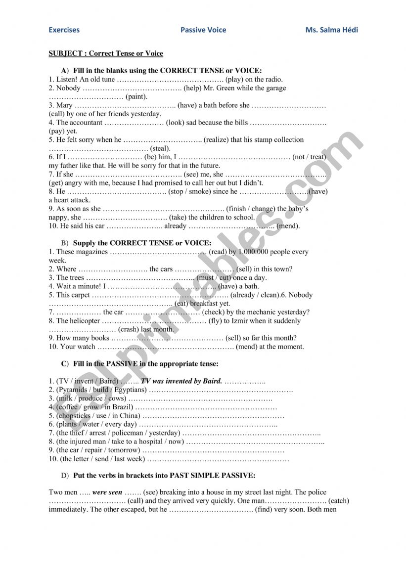 Passive form exercises worksheet