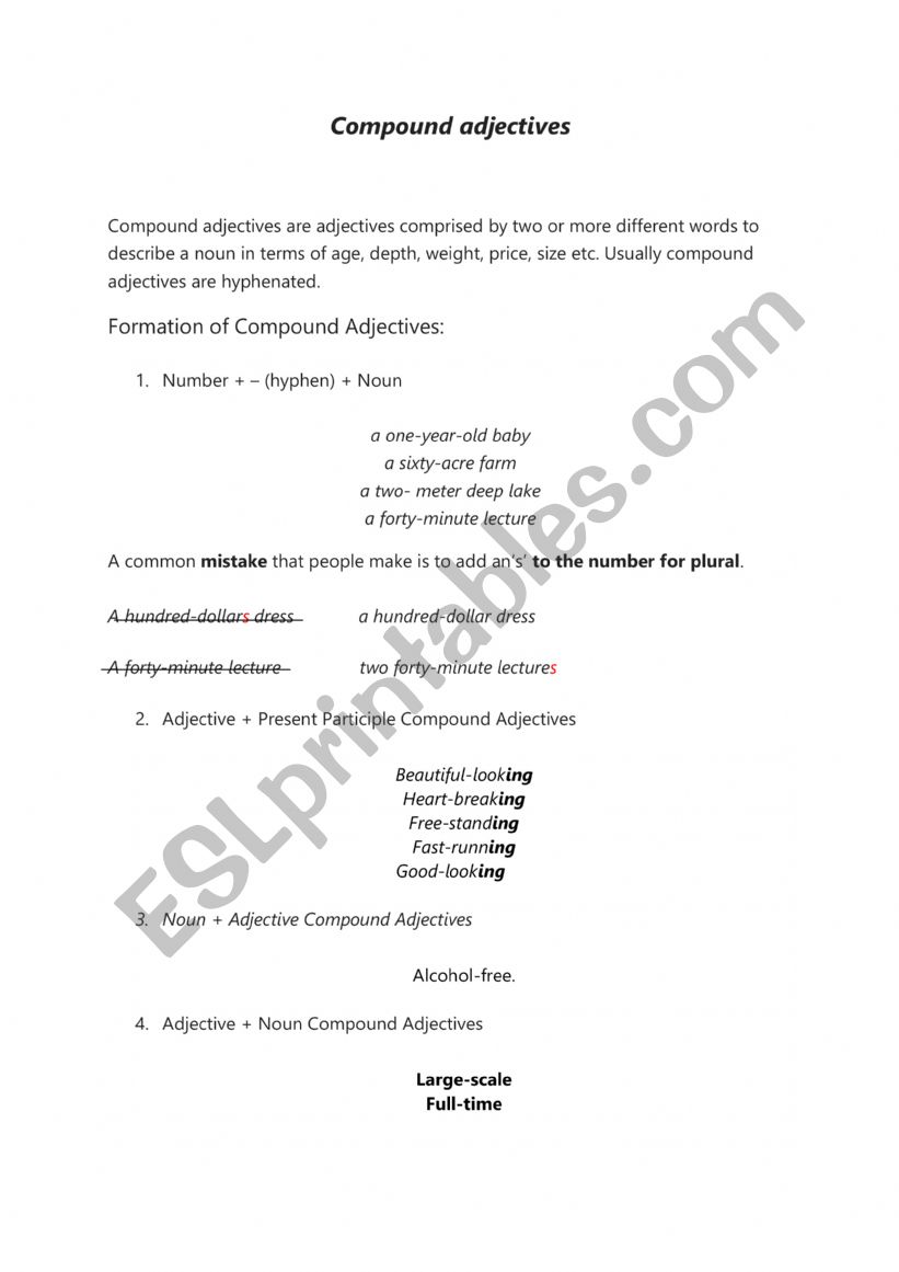 Compound Adjectives worksheet