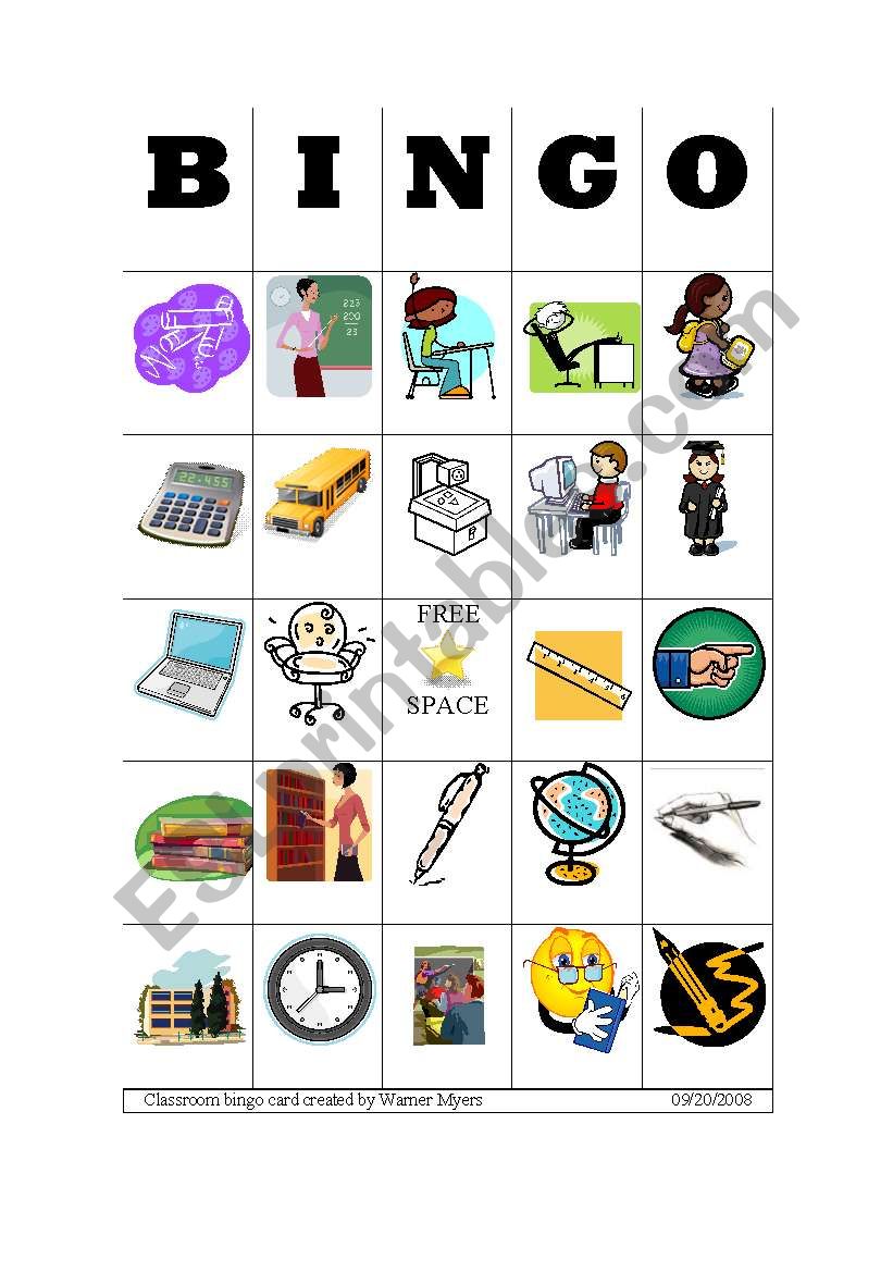 Classroom Bingo worksheet