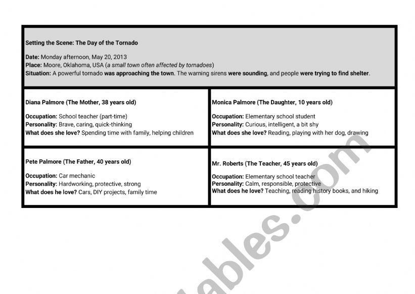 Rola play: Natural Disasters worksheet