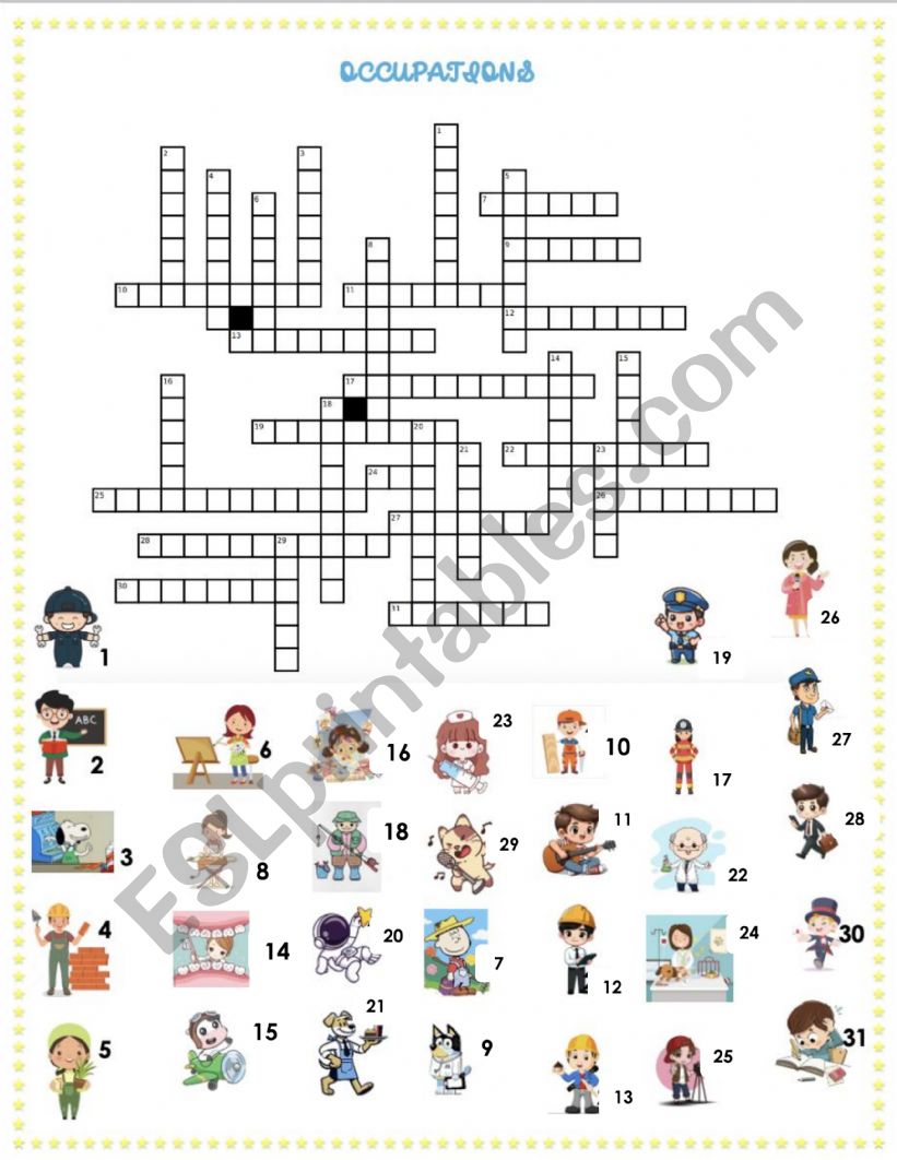 Occupations crossword worksheet