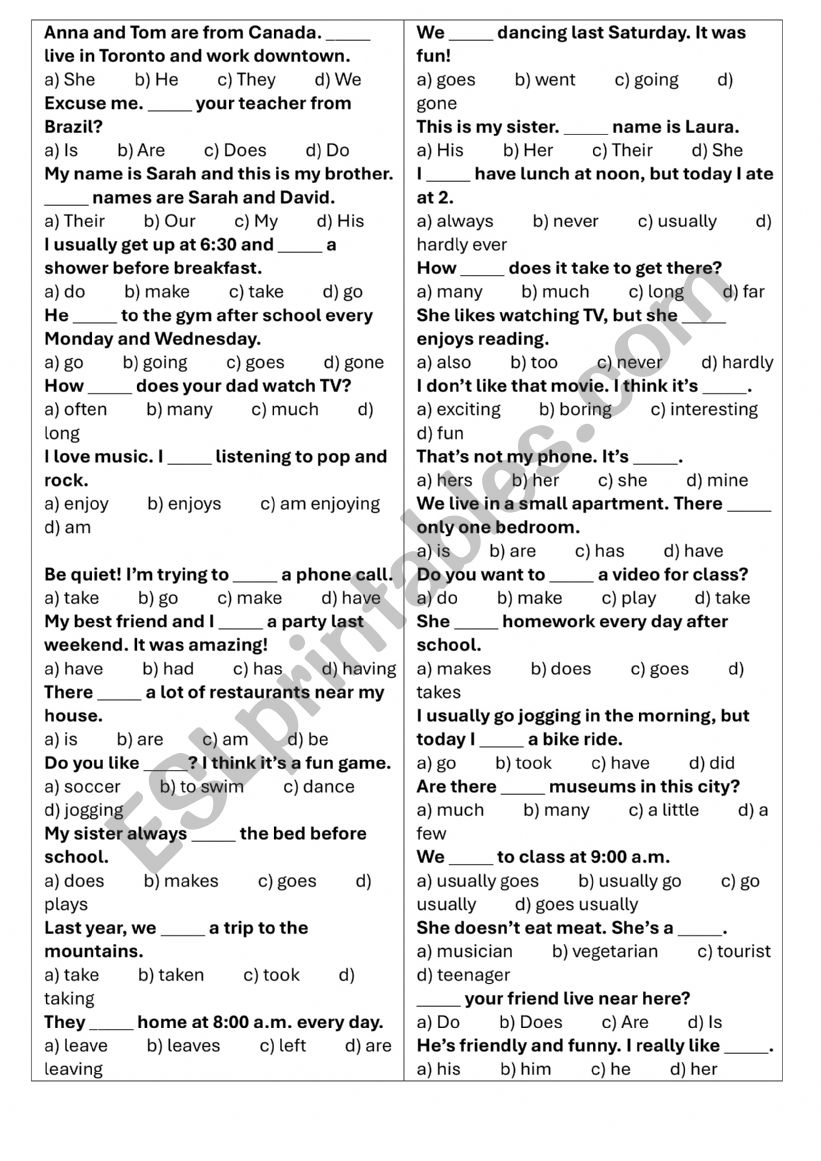 A1-A2 exercises worksheet