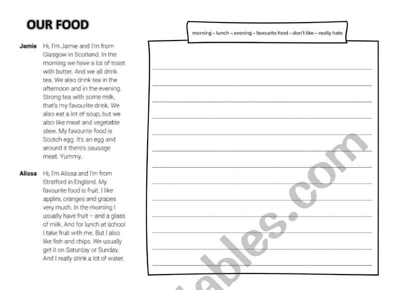 OUR FOOD worksheet