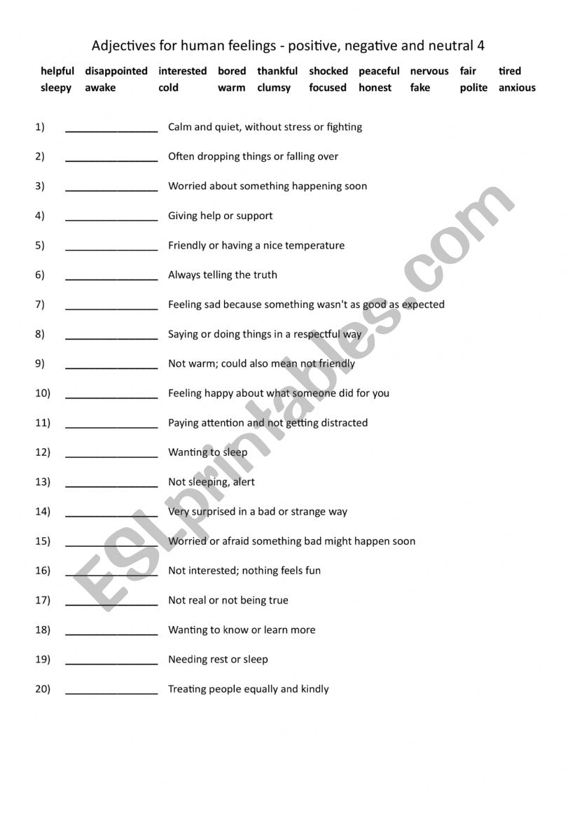 A2-B1 Adjectives of feeling - positive, negative and neutral 4