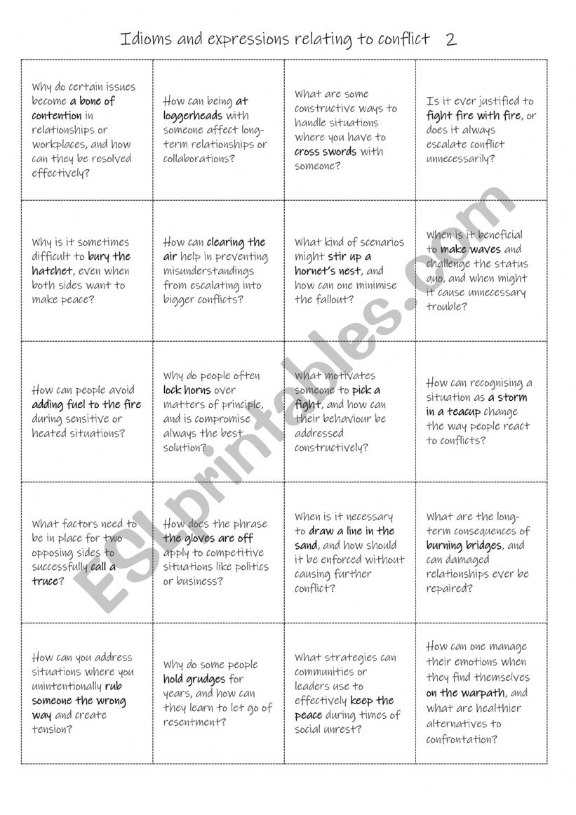 B1+-C1 Idioms and expressions relating to conflict 2                     