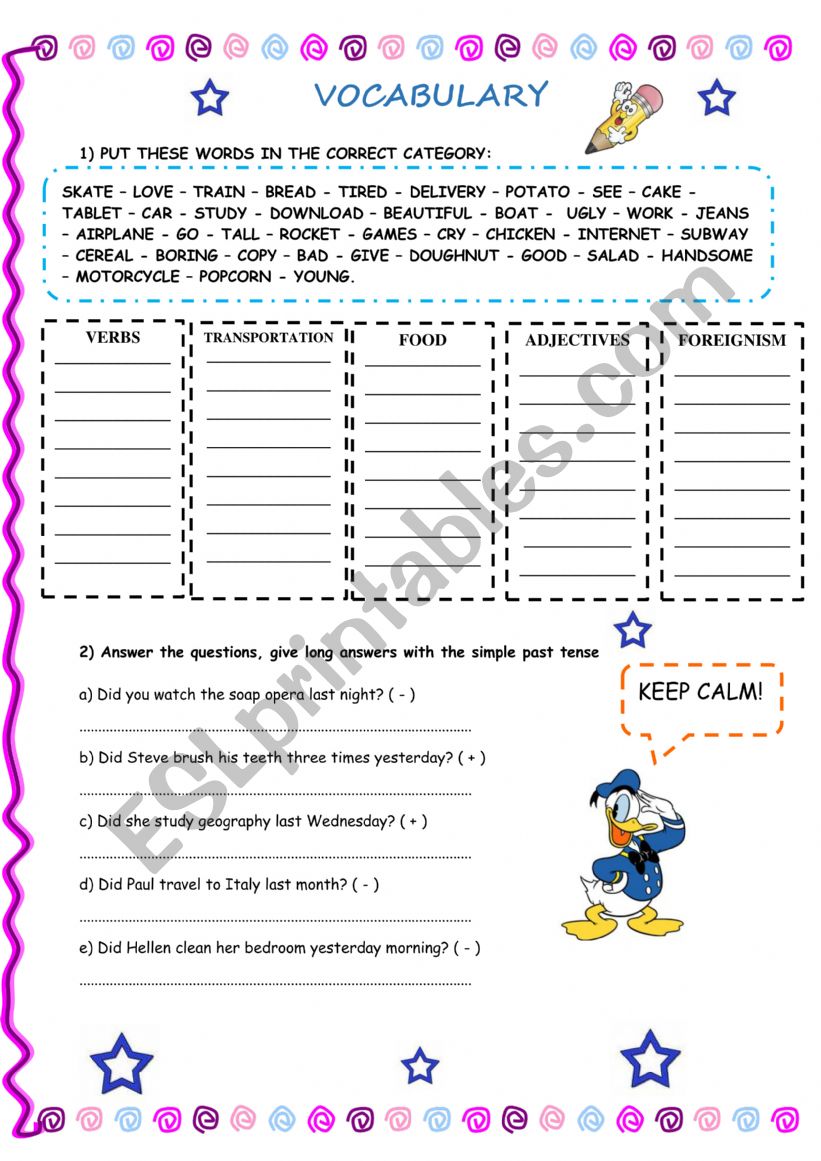 Simple past worksheet
