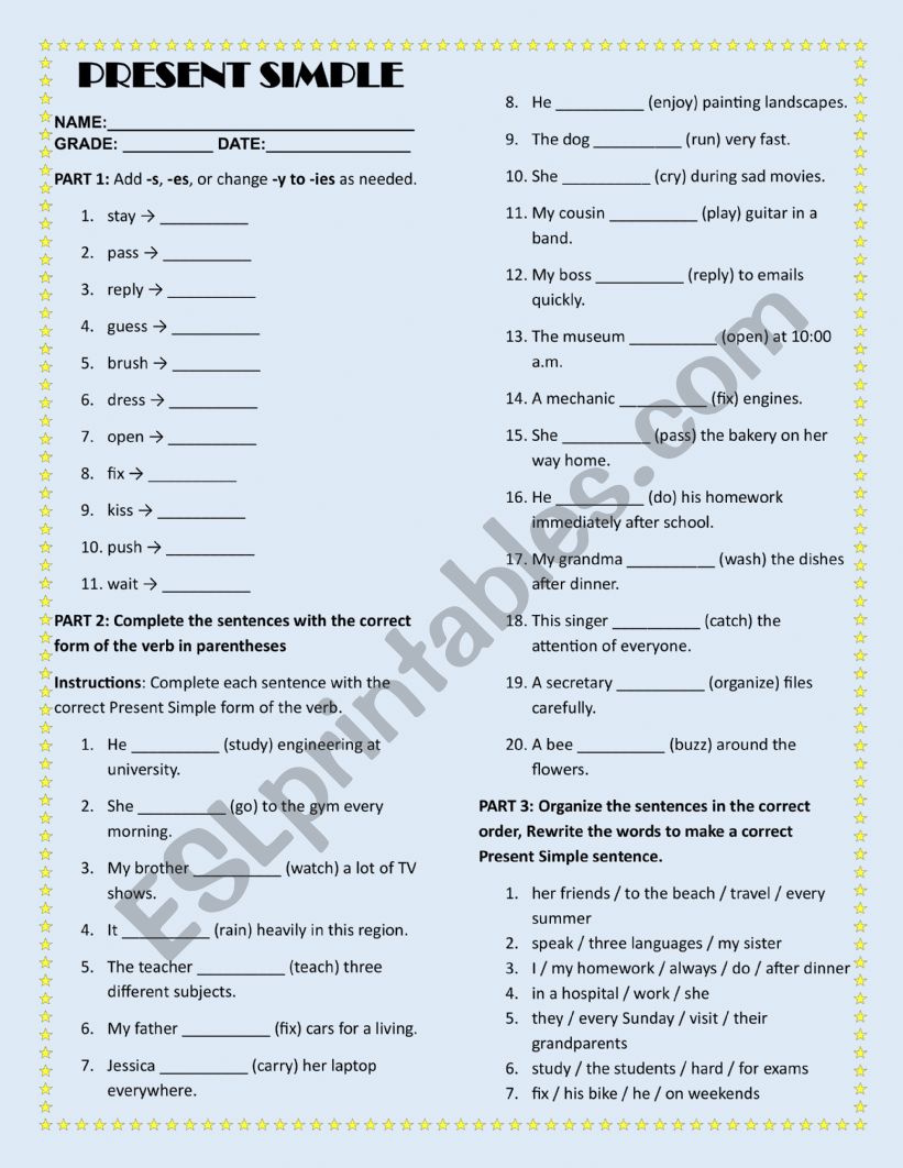 PRESENT SIMPLE worksheet
