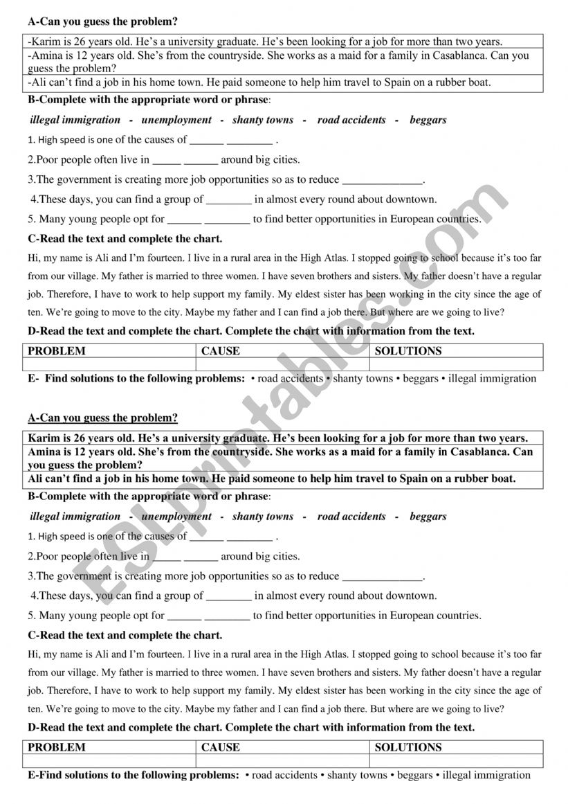 Social problems worksheet