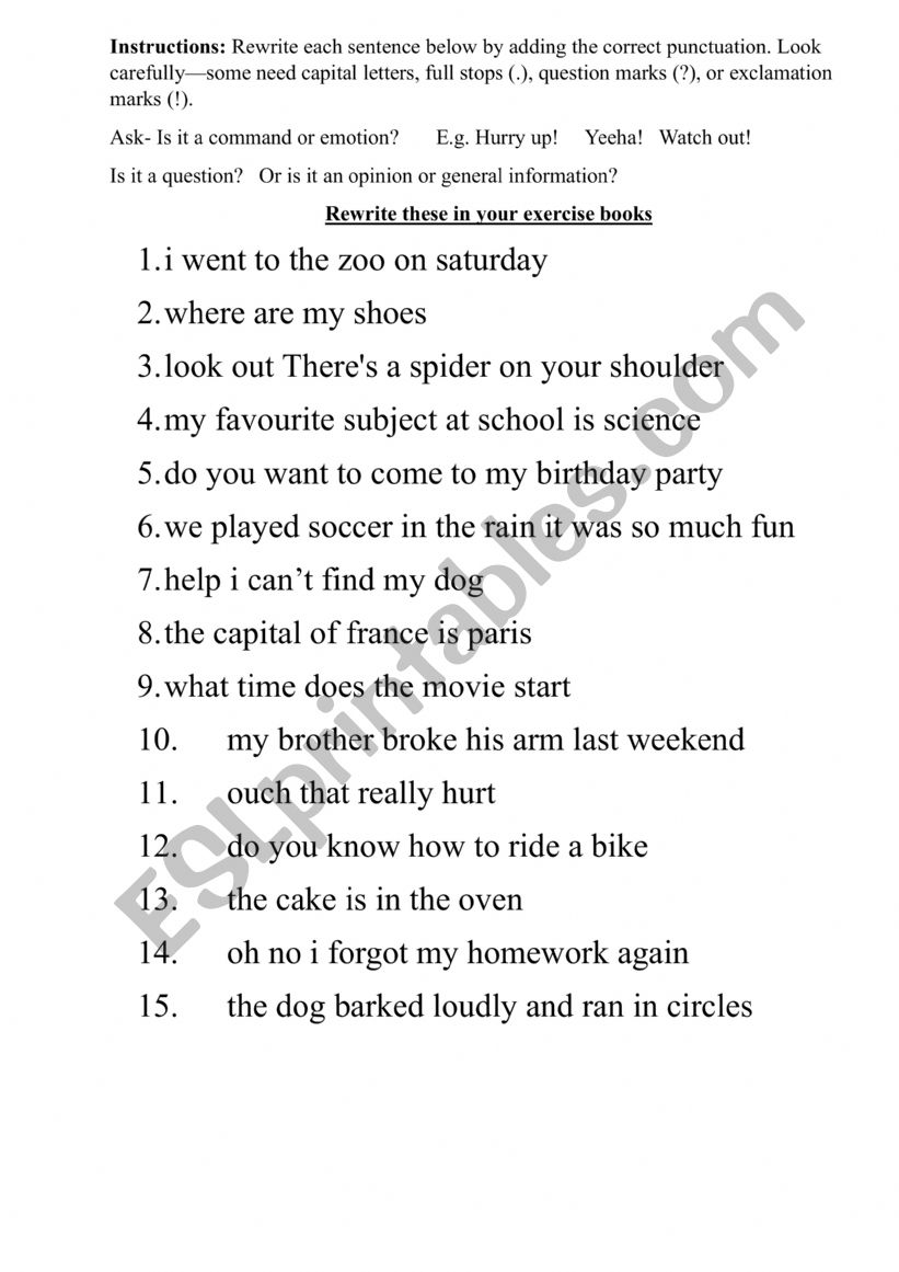 Punctuation worksheet